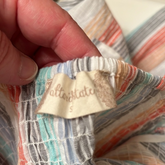 NEW Altar’d State Ivory Blue Green Stripe Smocked Maxi Dress Elastic Waist Small - Picture 7 of 10